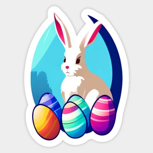 Happy Easter Bunny and Eggs Sticker